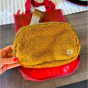 Lululemon Burnt Caramel Fleece Everywhere bag. NWT- with red Lulu holiday bag.